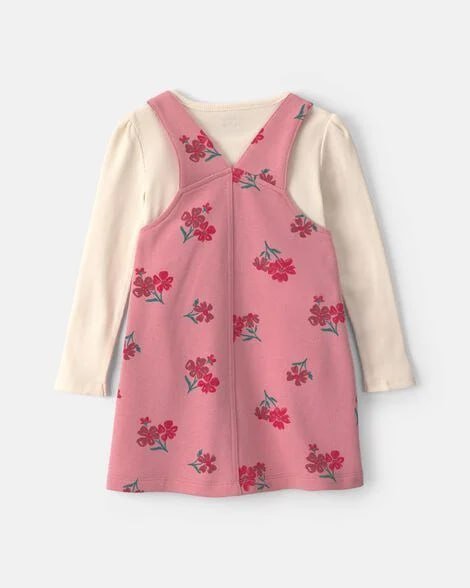 Toddler Girl Floral French Terry Long-Sleeve Dress Set - Pink/Brown