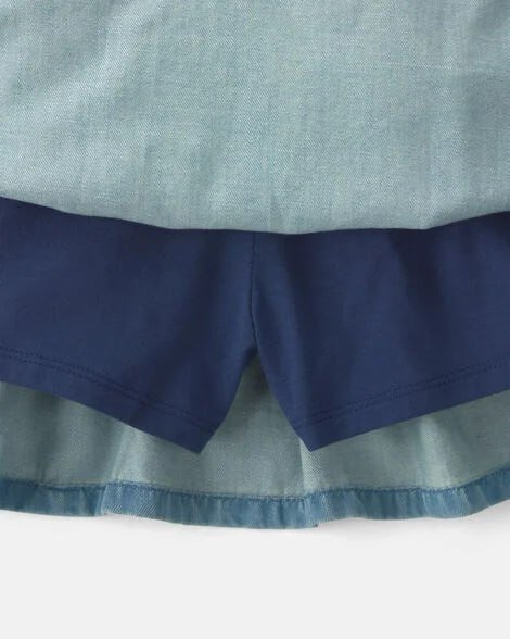 Girls Plaid Cotton Skort - Navy Blue/Pink