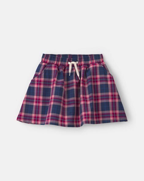 Girls Plaid Cotton Skort - Navy Blue/Pink