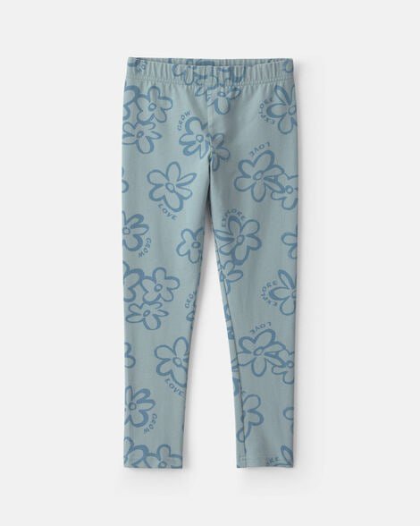 Girls Floral Pull-On Stretch Leggings - Navy Blue