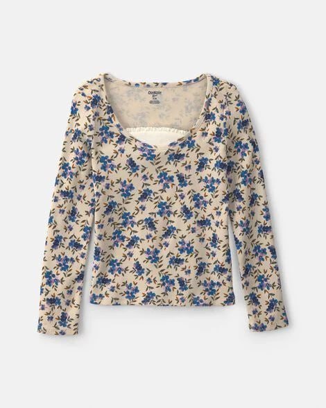 Girls Floral Long-Sleeve Top - Purple