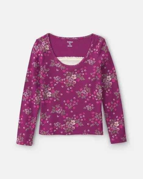 Girls Floral Long-Sleeve Top - Purple