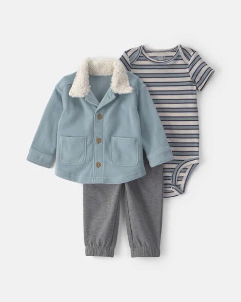 Baby Boy 3-Piece Striped Fleece Layering Set - Blue