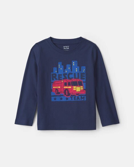 Toddler Boy Safari Animals Long-Sleeve Graphic Tee - Navy Blue
