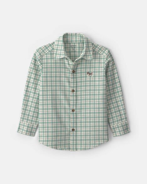 Toddler Boy Plaid Flannel Button-Down Shirt - Green/White
