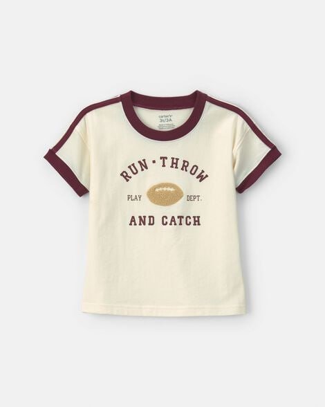 Toddler Boy 'Run, Throw and Catch' Football Graphic Tee - Cream/Burgundy