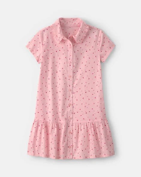 Girls Heart Collared Dress - Pink