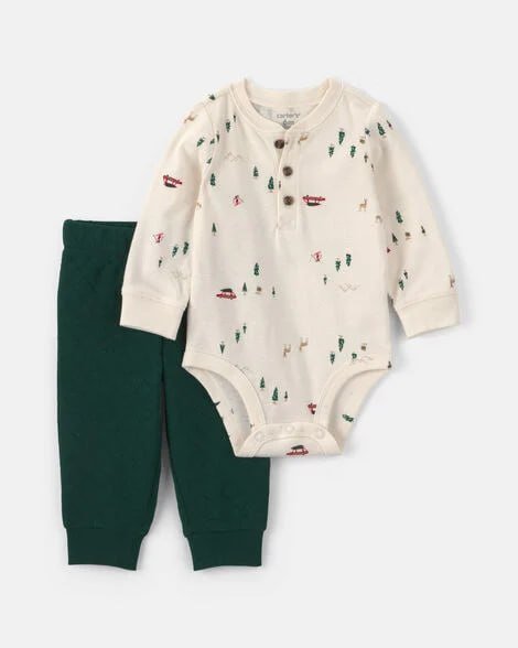 Baby Boy 2-Piece Car Long-Sleeve Bodysuit & Pant Set - Brown/Cream