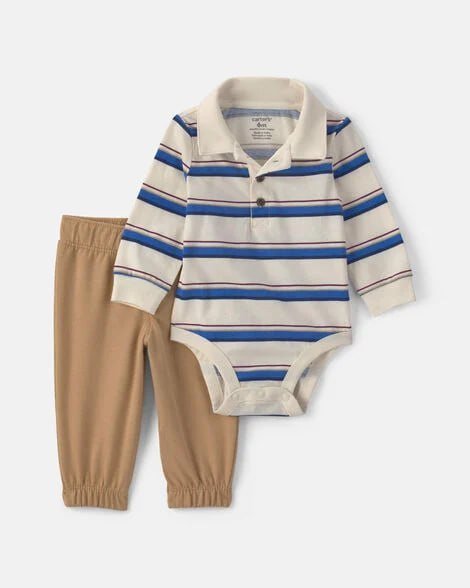 Baby Boy 2-Piece Car Long-Sleeve Bodysuit & Pant Set - Brown/Cream