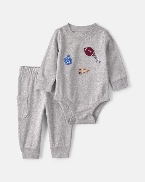 Baby Boy 2-Piece Car Long-Sleeve Bodysuit & Pant Set - Brown/Cream