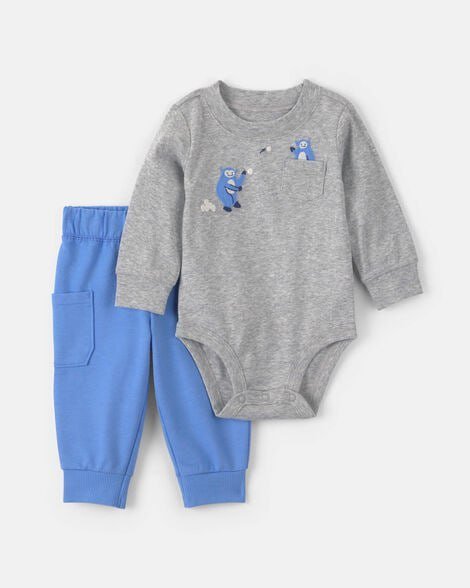 Baby Boy 2-Piece Car Long-Sleeve Bodysuit & Pant Set - Brown/Cream