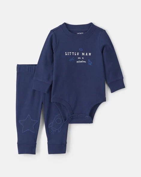 Baby Boy 2-Piece Car Long-Sleeve Bodysuit & Pant Set - Brown/Cream