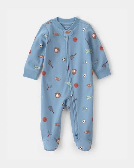 Baby Boy Sports 2-Way Zip Sleep & Play Pajamas - Ivory