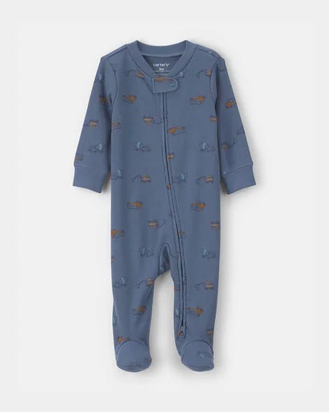 Baby Boy Sports 2-Way Zip Sleep & Play Pajamas - Ivory
