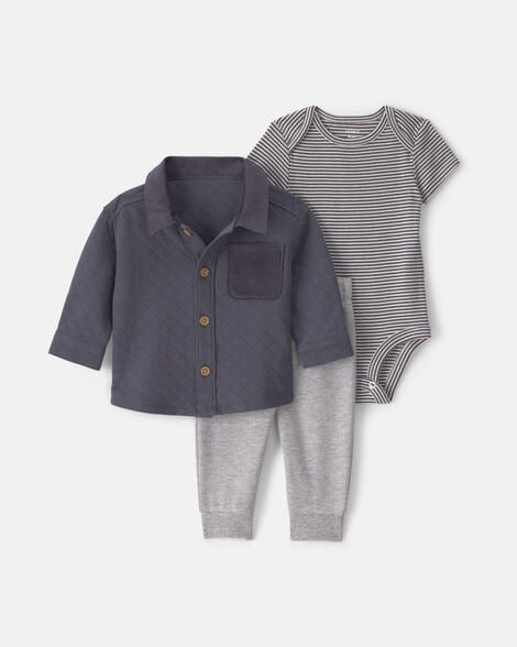 Baby Boy 3-Piece Plaid Fleece Layering Set - Green