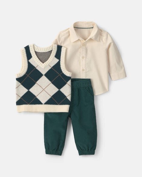 Baby Boy 3-Piece Corduroy Long-Sleeve Layering Set - Green/Brown