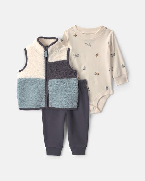 Baby Boy 3-Piece Corduroy Layering Set - Burgundy/Brown