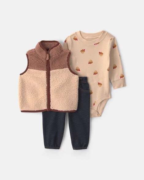 Baby Boy 3-Piece Corduroy Layering Set - Burgundy/Brown