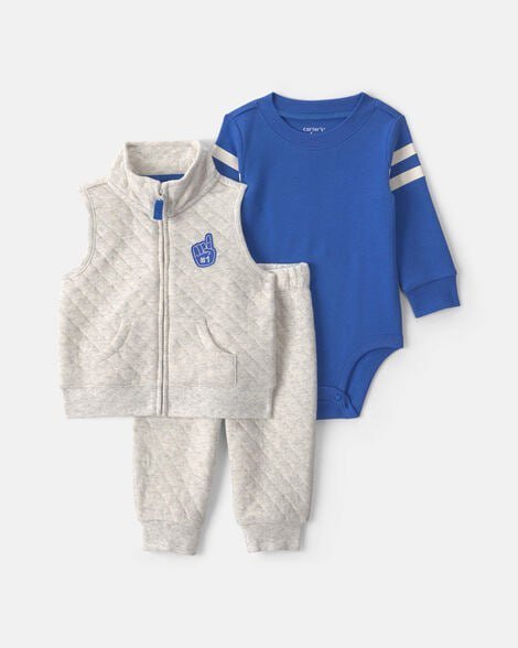 Baby Boy 3-Piece Corduroy Layering Set - Burgundy/Brown