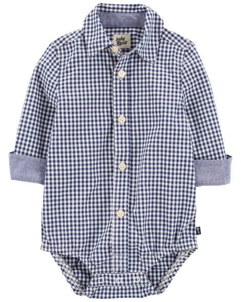 Baby Boy Gingham Print Button-Front Bodysuit