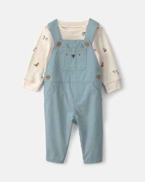 Baby Boy 2-Piece Dinosaur Long-Sleeve Overall Set - Olive Green