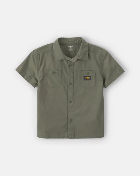Boys Canvas Short-Sleeve Button-Down Shirt - Navy Blue