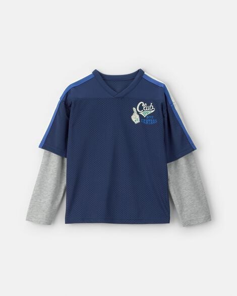 Boys 'Club Sports' Color Block Mesh Long-Sleeve Jersey - Navy Blue/Grey