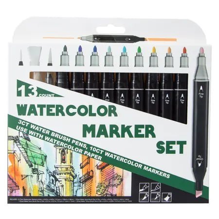 Dual-Tip Watercolor Marker Drawing Set 13-Count