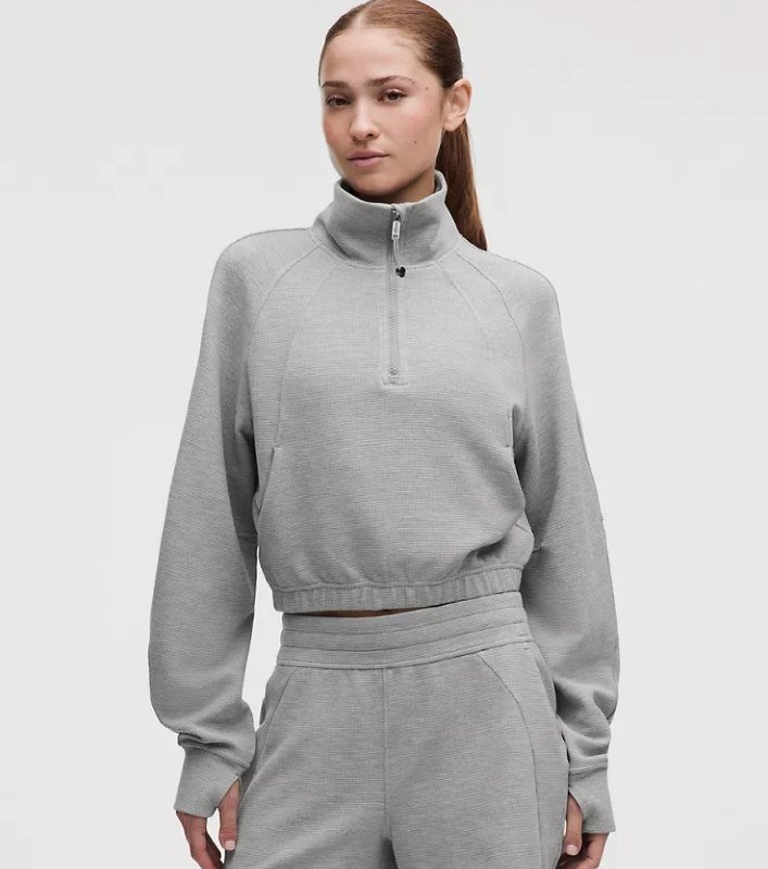 Scuba Cropped Funnel-Neck Half Zip Waffle
