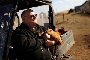 John Allen now raises chickens on his North Dakota land