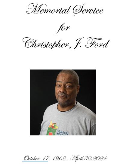Memorial Service for Christopher J. Ford Image