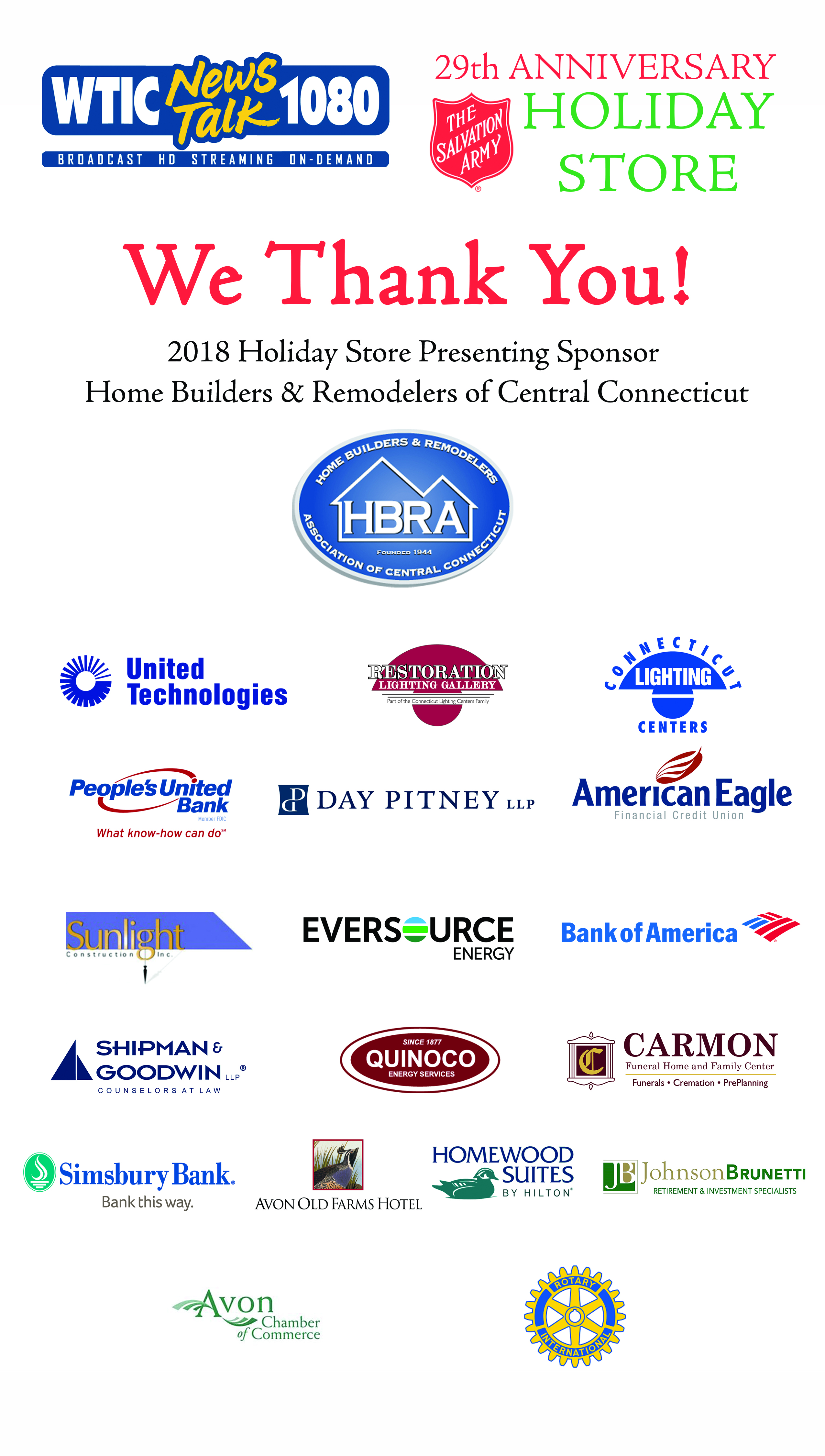 2018 WTIC Holiday Store Sponsors