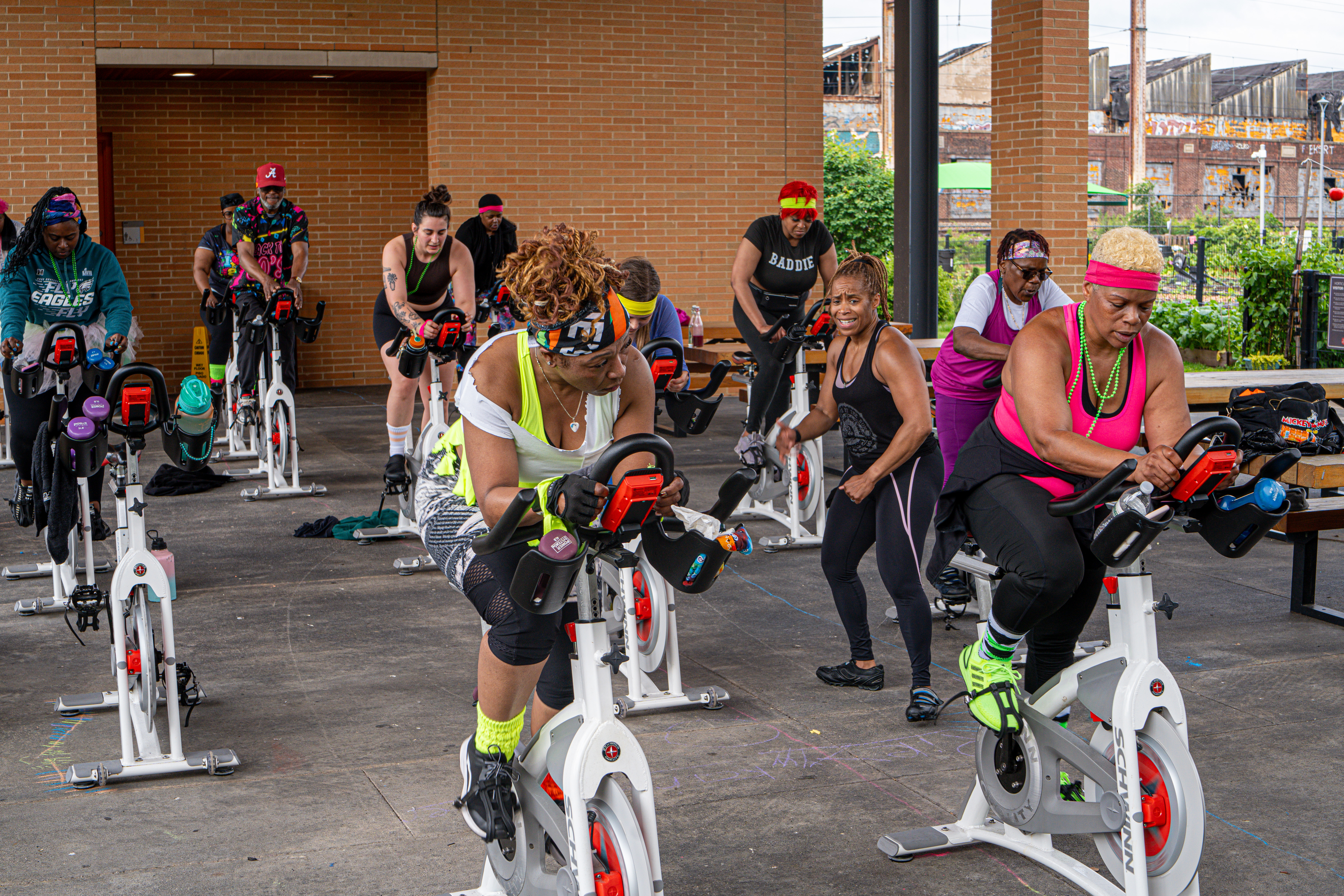 Participants cycling during the Spin-A-Thon at the Kroc Center