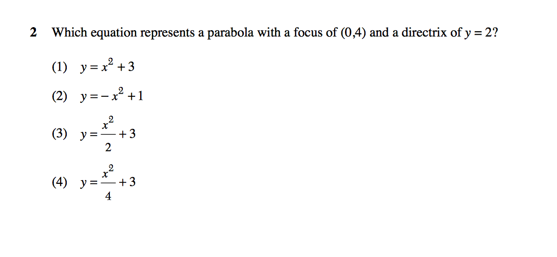 Which Equation Represents A Parabola With A Focus Of 0 4 And A