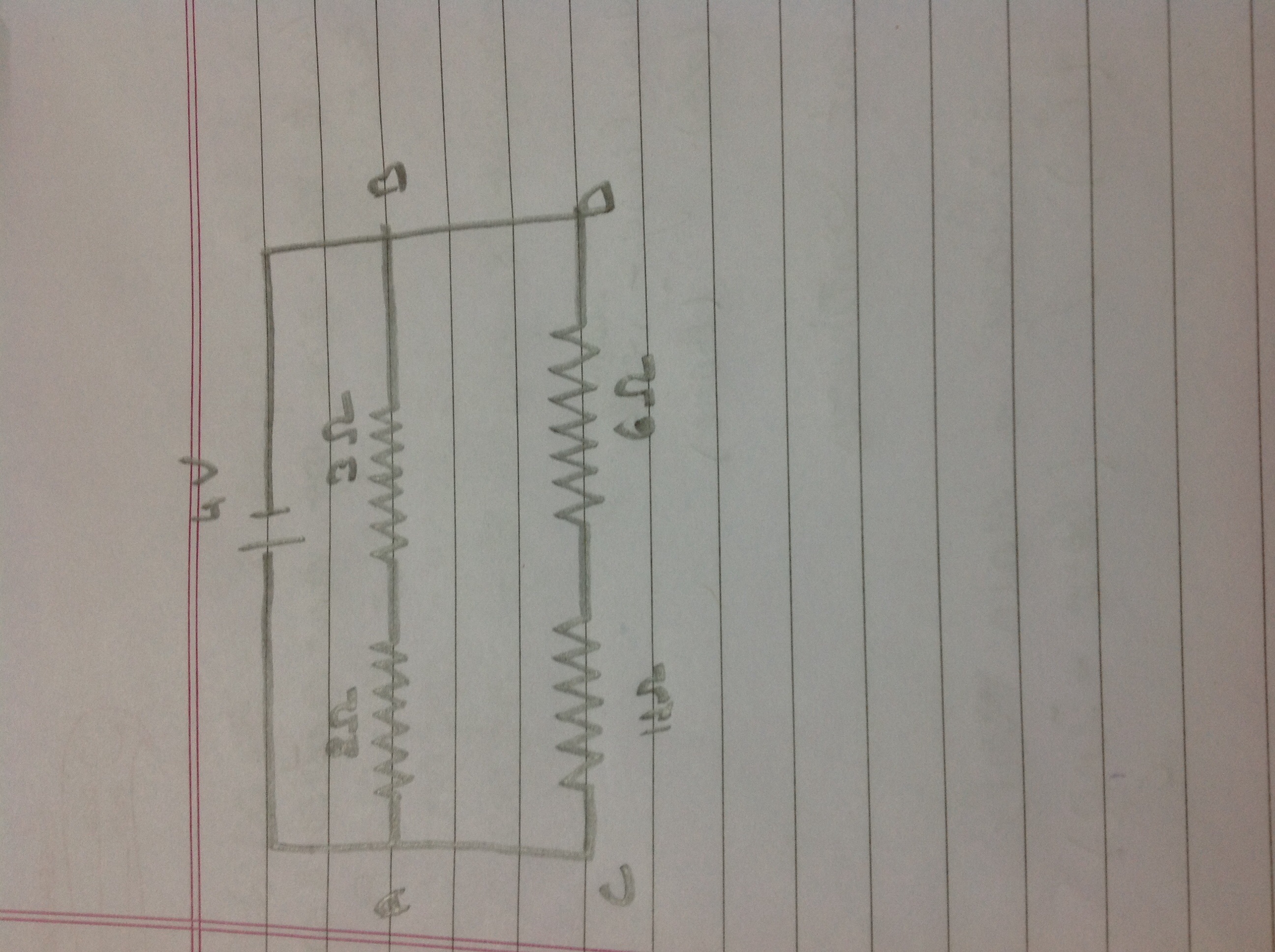 For the circuit shown in the following diagram, what is the value of 1. current through 6 ohm