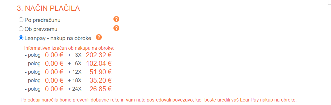 Izbira načina plačila