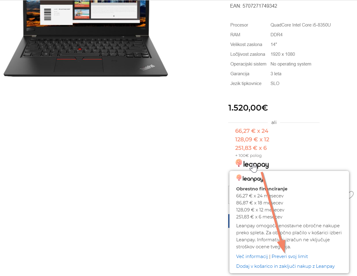 Preveri svoj limit - hoverbox