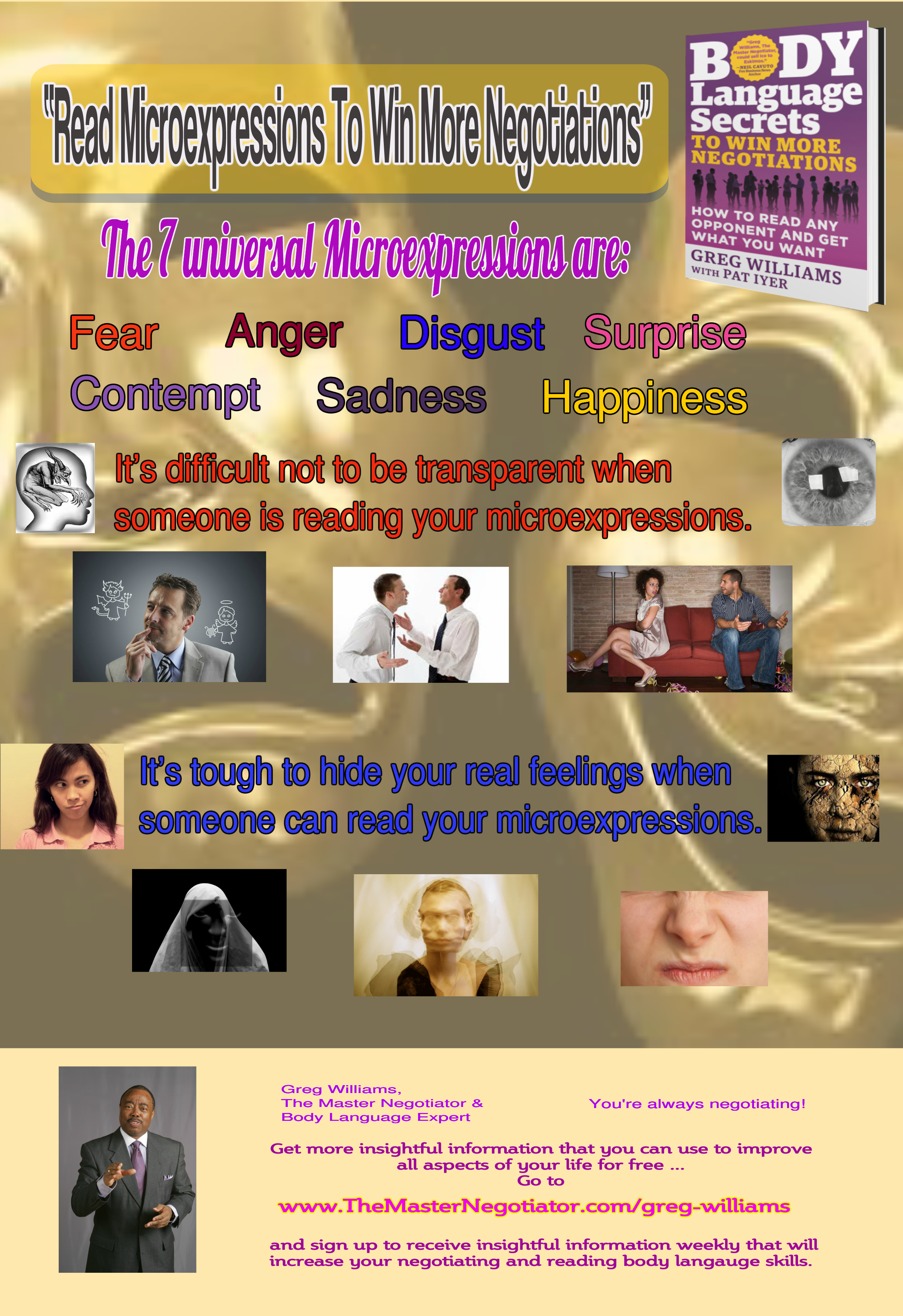 Read Microexpressions To Win More Negotiations, Greg Williams, The Master Negotiator & Body Language Expert, Body Language Secrets To Win More Negotiations Read Microexpressions To Win More Negotiations