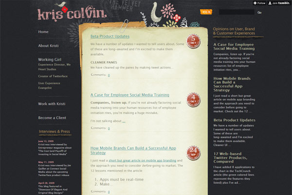 kriscolvin - 25+ Inspirational Blog Designs kriscolvin - 25+ Inspirational Blog Designs
