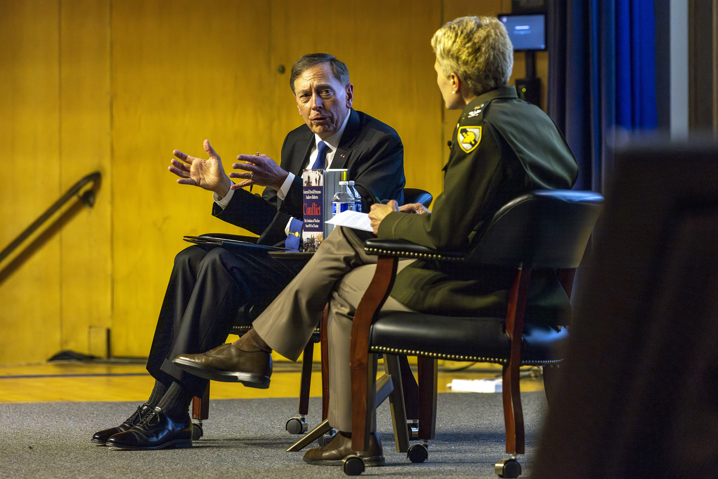 This year’s Class of 1952 Distinguished Lecture occurred April 15 at Robinson Auditorium with retired Gen. David Petraeus providing more than 1,000 cadets from SS202 American Politics and SS307 Introduction to International Relations and faculty members insights from his professional experiences as well as his recent book “Conflict: The Evolution of Warfare from 1945 to Ukraine.”   (Photo by Christopher Hennen/USMA PAO)