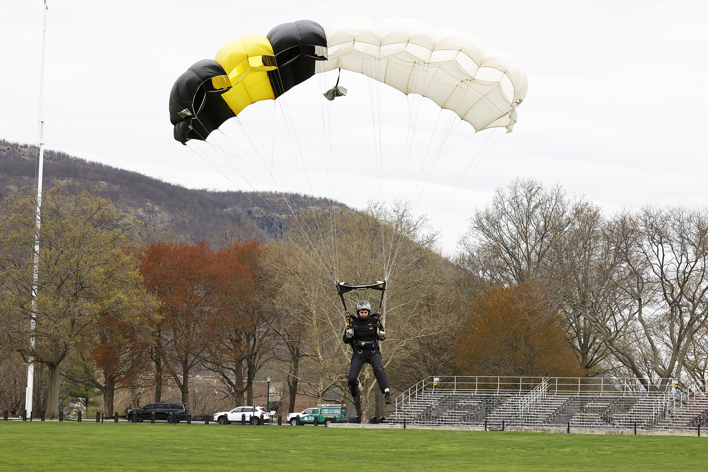 The Army West Point Parachute Team hosted the Air Force Academy and Naval Academy Parachute Teams for the annual Inter-Service Academy Meet (ISAM) on April 19-20 on The Plain.  (Photo by Eric S. Bartelt/USMA PAO)