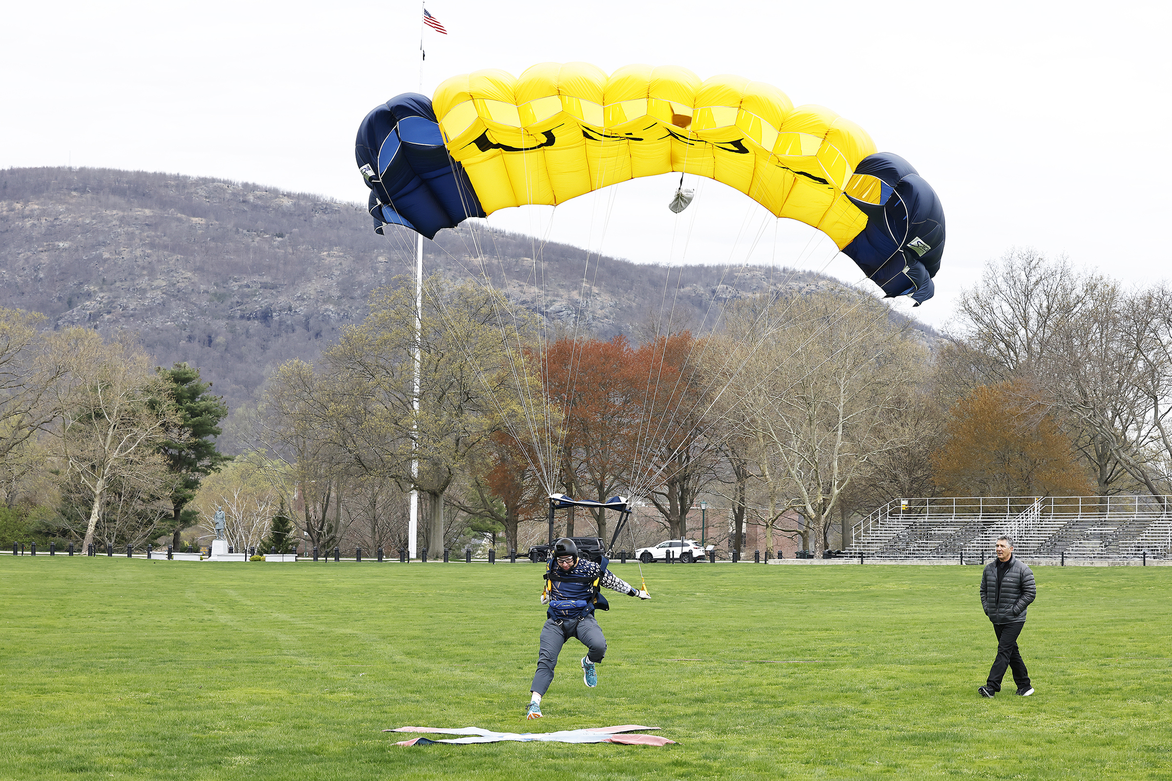 The Army West Point Parachute Team hosted the Air Force Academy and Naval Academy Parachute Teams for the annual Inter-Service Academy Meet (ISAM) on April 19-20 on The Plain.  (Photo by Eric S. Bartelt/USMA PAO)