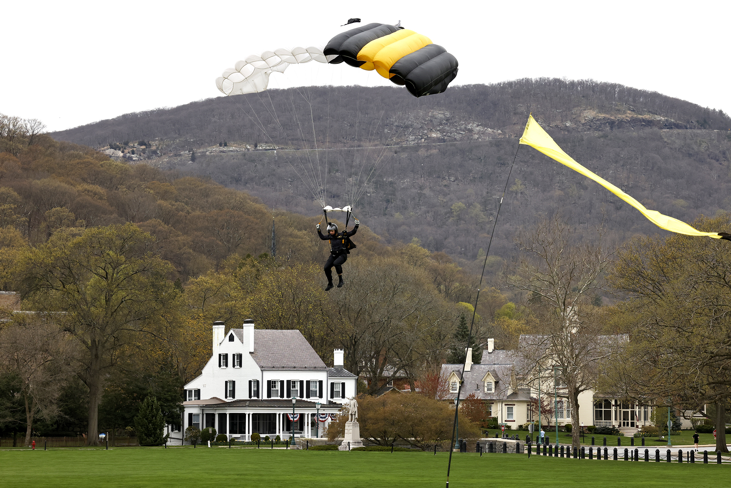The Army West Point Parachute Team hosted the Air Force Academy and Naval Academy Parachute Teams for the annual Inter-Service Academy Meet (ISAM) on April 19-20 on The Plain.  (Photo by Eric S. Bartelt/USMA PAO)