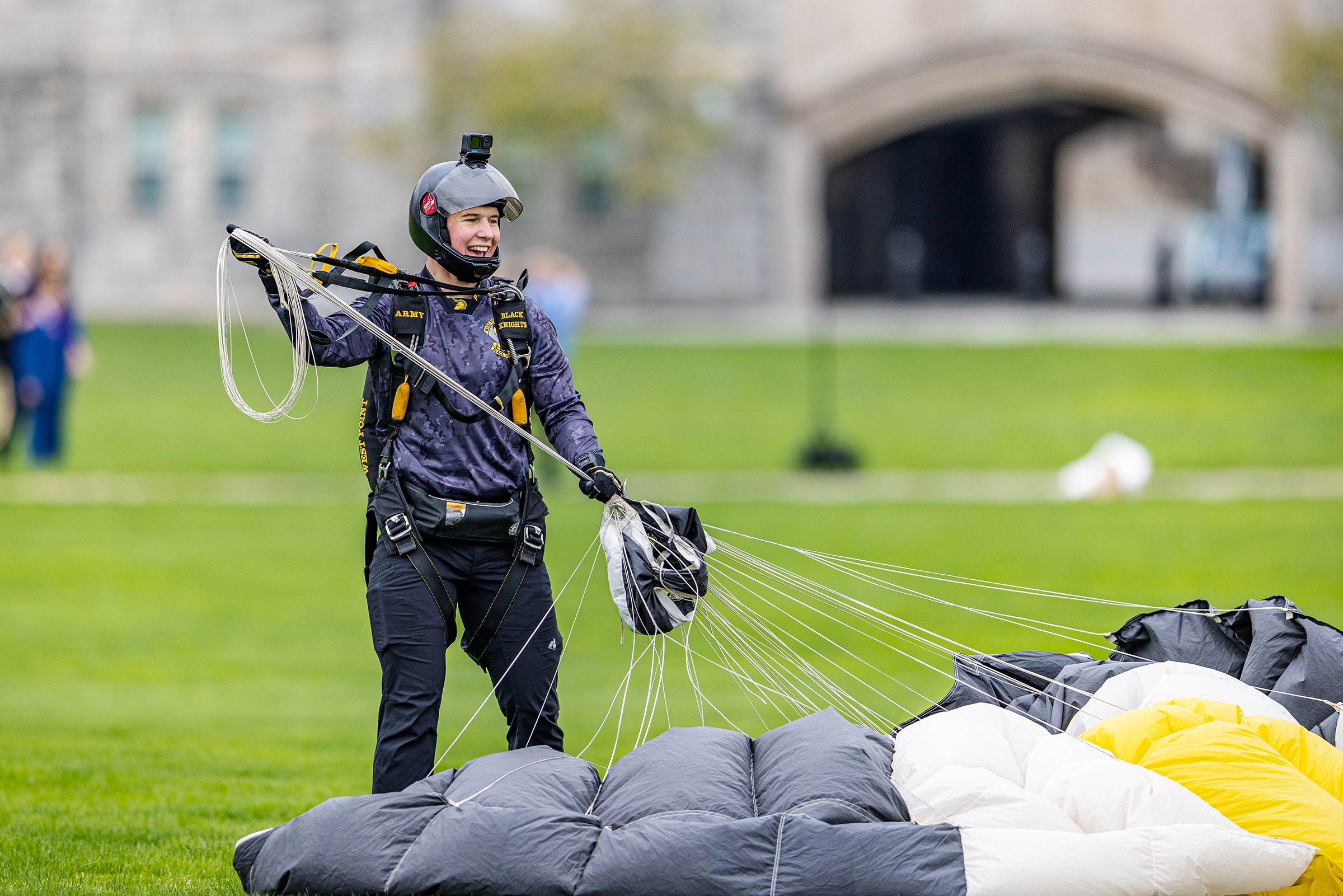 The Army West Point Parachute Team hosted the Air Force Academy and Naval Academy Parachute Teams for the annual Inter-Service Academy Meet (ISAM) on April 19-20 on The Plain.  (Photo by Jorge Garcia/USMA PAO)