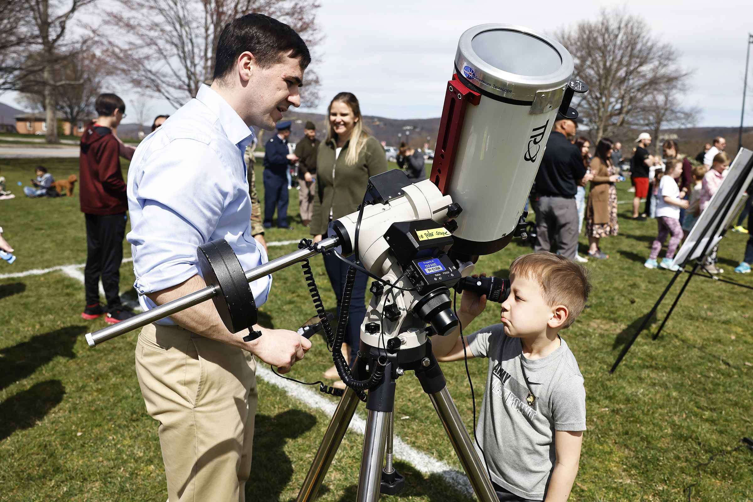 Cadets, staff, faculty and West Point community members traveled to Daly Field April 8 to witness the Solar Eclipse at the U.S. Military Academy.   (Photo by Eric S. Bartelt/USMA PAO)