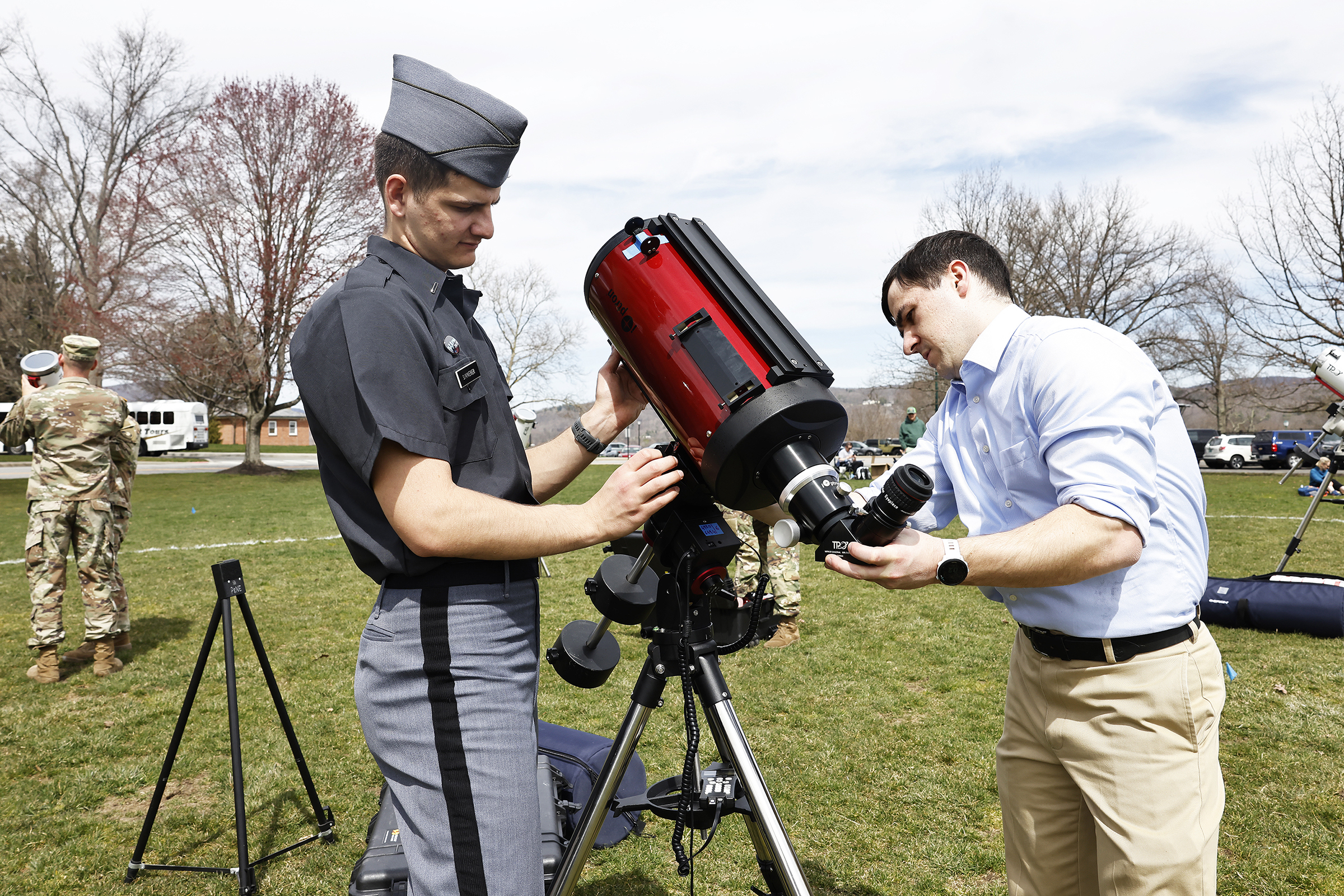 Cadets, staff, faculty and West Point community members traveled to Daly Field April 8 to witness the Solar Eclipse at the U.S. Military Academy.   (Photo by Eric S. Bartelt/USMA PAO)