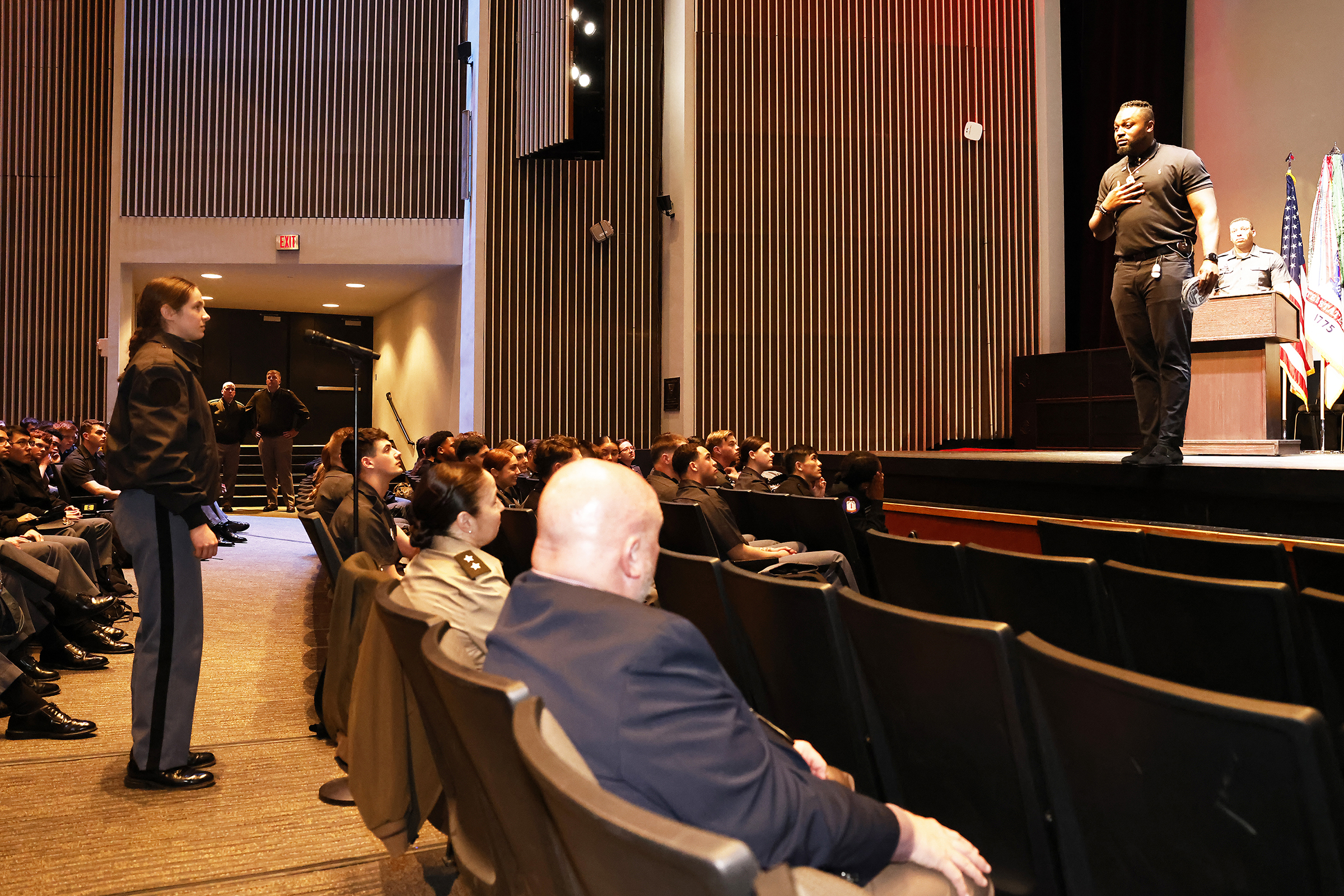 The U.S. Military Academy Sexual Harassment/Assault Prevention (SHARP) program hosted the kickoff event of Sexual Assault Awareness and Prevention Month (SAAPM) featuring spoken word poet, Rashan Legard, on April 2 at Eisenhower Hall Theatre. Legard also spoke to the West Point community during a SAAPM luncheon on April 3 at the West Point Club.  (Photo by Eric S. Bartelt/USMA PAO)