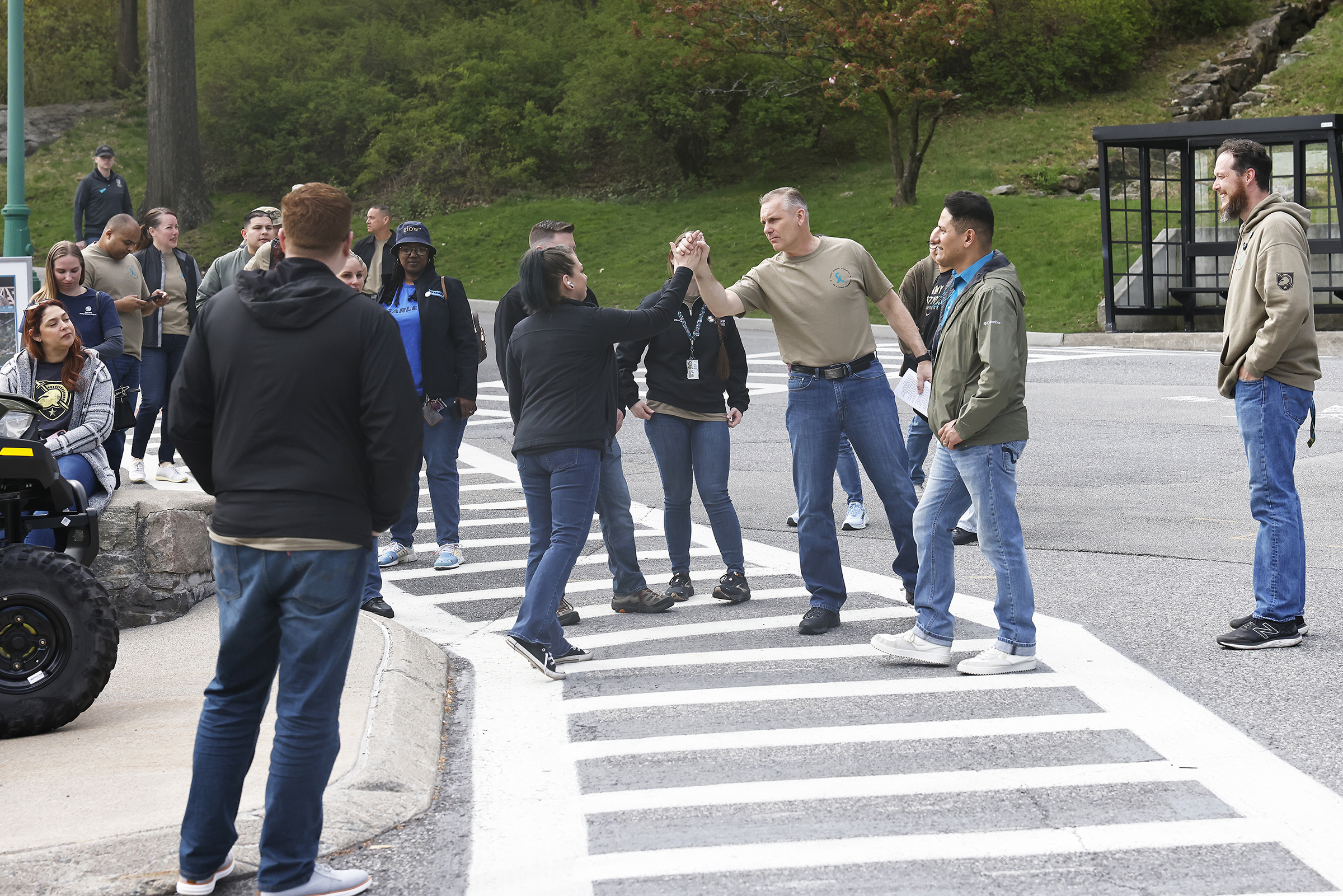 The West Point Sexual Harassment Assault Response Prevention (SHARP) team hosted the Walk A Mile in observance of Sexual Assault Awareness and Prevention Month (SAAPM) April 24 at the Beat Navy Tunnel and sidewalk area along Eisenhower Hall. Throughout the day, the community also wore denim as it is Demin Day, which supports sexual assault survivors.  (Photo by Eric S. Bartelt/USMA PAO)
