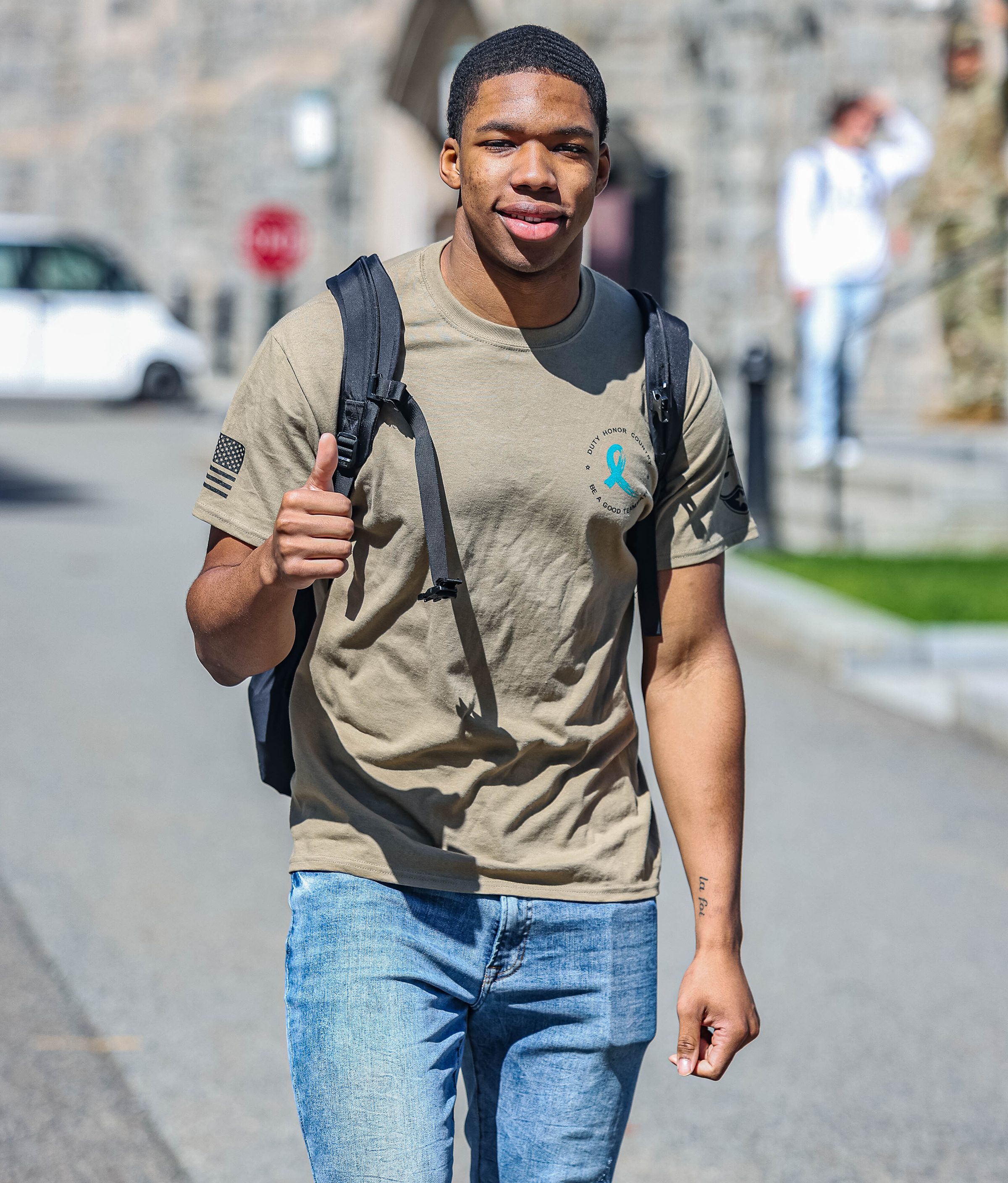 The West Point Sexual Harassment Assault Response Prevention (SHARP) team hosted the Walk A Mile in observance of Sexual Assault Awareness and Prevention Month (SAAPM) April 24 at the Beat Navy Tunnel and sidewalk area along Eisenhower Hall. Throughout the day, the community also wore denim as it is Demin Day, which supports sexual assault survivors.  (Photo by Jorge Garcia/USMA PAO)