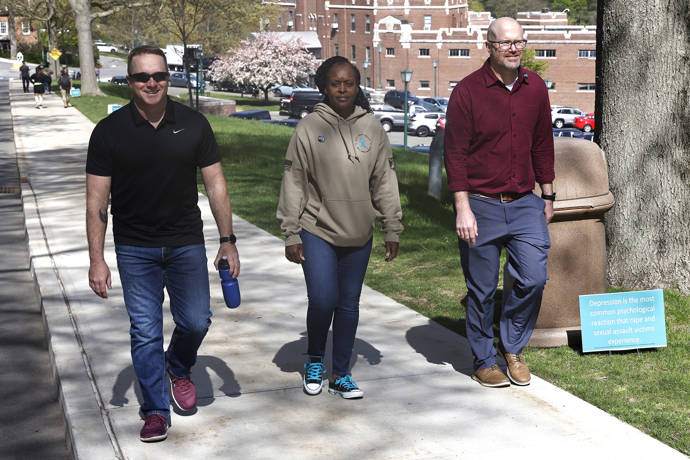 The West Point Sexual Harassment Assault Response Prevention (SHARP) team hosted the Walk A Mile in observance of Sexual Assault Awareness and Prevention Month (SAAPM) April 24 at the Beat Navy Tunnel and sidewalk area along Eisenhower Hall. Throughout the day, the community also wore denim as it is Demin Day, which supports sexual assault survivors.  (Photo by Eric S. Bartelt/USMA PAO)